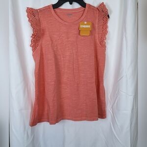 Gymboree‎ NWT Girls Orange Eyelet Ruffle Cap Sleeve Round Neck Top Size XL 14